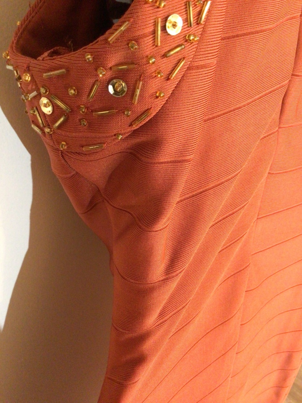 Auburn Hervé Léger inspired sequin Grecian style trim bandage mini dress
